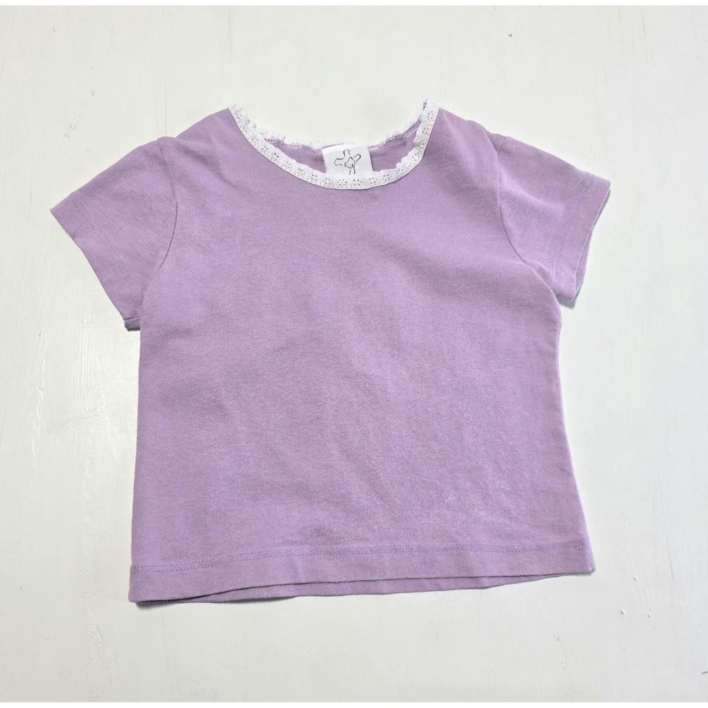 Vtg Spumoni‎ Shirt Girls 4T Purple Lace Trim Tee Made USA 100% Cotton Lilac